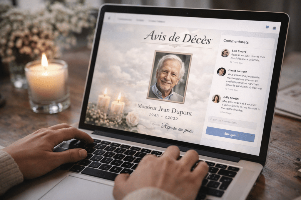 Le mémorial en ligne : créer une page hommage, gérer messages de condoléances, et organiser la mémoire numérique d’un proche disparu avec discernement.