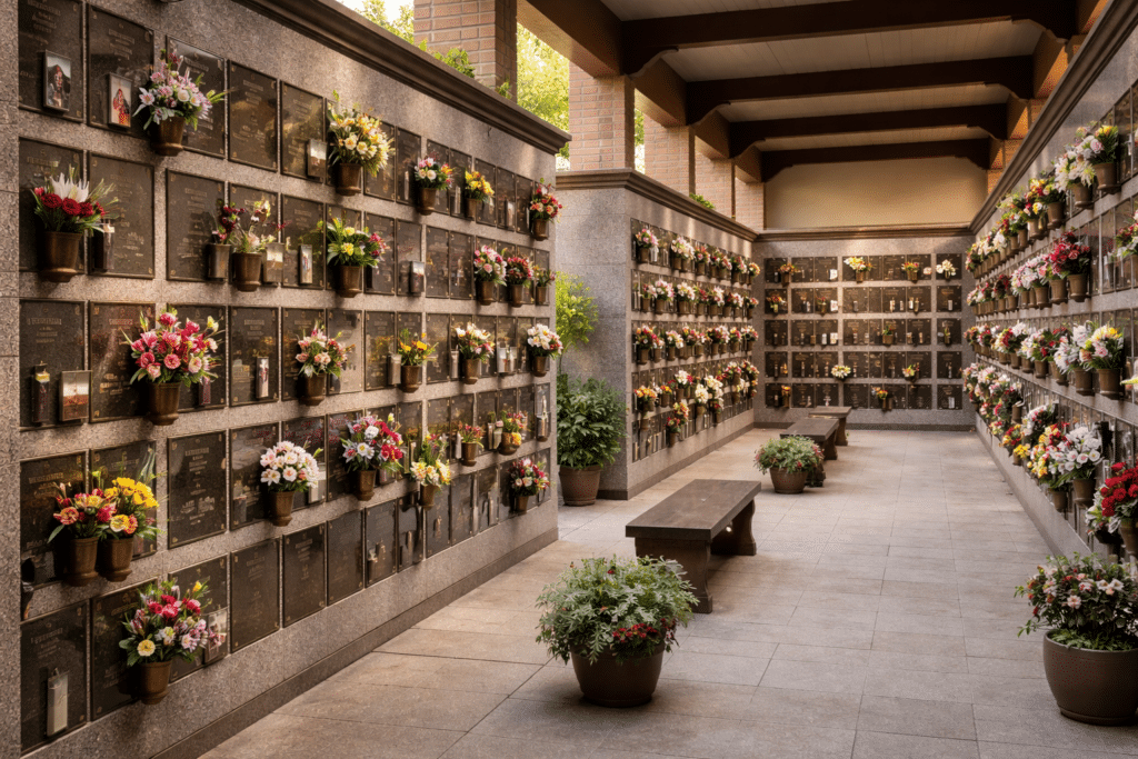 Le columbarium et la cavurne : différences, choix d’emplacement pour l’urne, coûts et démarches en mairie pour un espace cinéraire adapté.